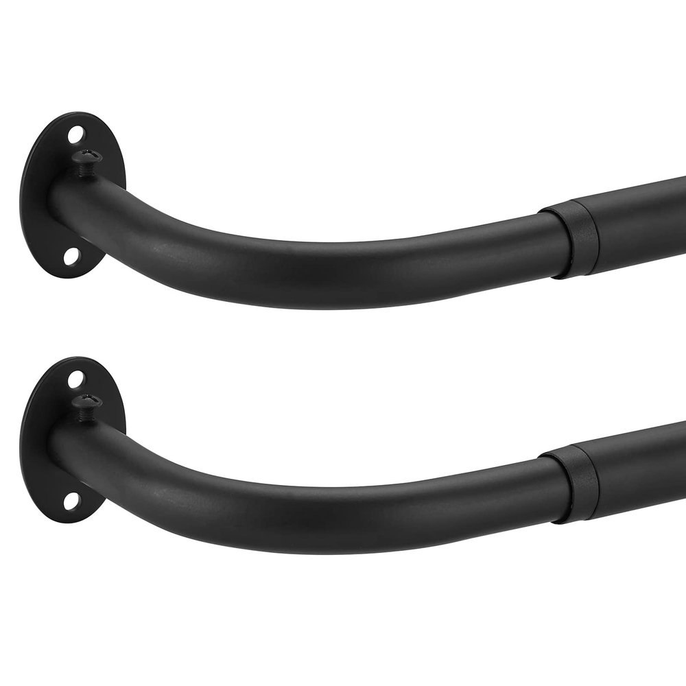 2 Pack Curtain Rods, Room Darking Wrap Around Single Window Rod 3/4 Inch Telescoping Drapery Rod, 84-120, Matted Black
