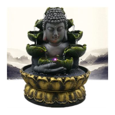 Indoor Tabletop Fountains Creative Home Decorations Resin Flowing Water Waterfall Led Fountain Buddha Statue Lucky Feng Shui Ornaments Landscape Decor Decoration Meditation Fountain