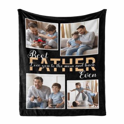MyPupSocks Custom Blanket with Photo Collage Personalized Picture Blanket Customized Family Blanket Gift for Dad Father's Day Christmas Birthday - 4 Photos, 60"x80", Made in USA