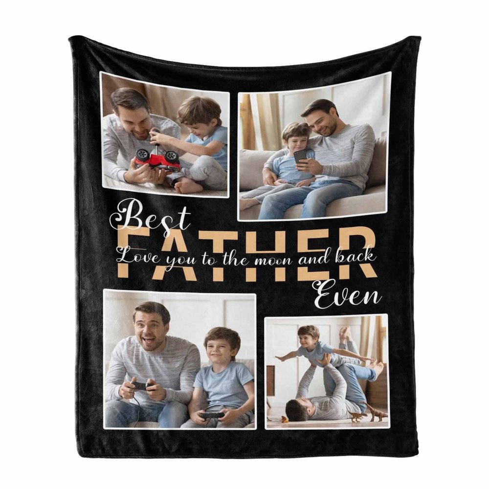 MyPupSocks Custom Blanket with Photo Collage Personalized Picture Blanket Customized Family Blanket Gift for Dad Father's Day Christmas Birthday - 4 Photos, 60"x80", Made in USA