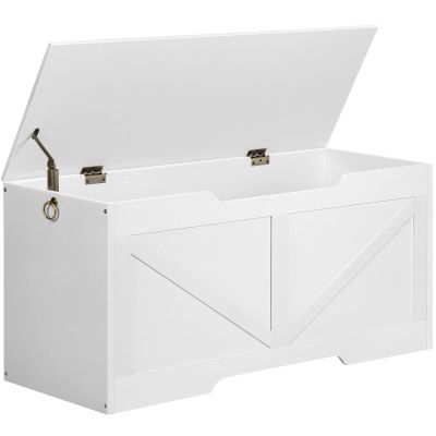 HOOBRO Storage Bench, 39.4 Retro Wooden Storage Chest with U-Shaped Cut-Out Pull, Safety Hinge, Supports 220 lb and Easy Assembly for Toy Box Organizer (White) WT771CW01