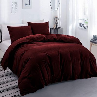 100% Organic Cotton 5Pc Duvet Cover Set Zipper Closure 400 Thread Count (Oversized King Plus 120x128 Inch - Wine Solid)