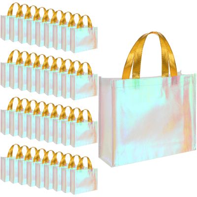 Eccliy 60 Pcs Reusable Gift Tote Bags Housekeeping Appreation Grocery Shopping Bag with Handles for Bridesmaid Wedding(Pink)
