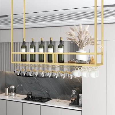 Wine Glass Rack/Bottle Rack / Storage Rack 3-in-1 Design For Bars, Hanging Display Stand, Ceiling Wine Rack, Wall Mounted Plant Stand, Kitchen Floating Shelves ( Color : Gold , Size : 60*30*60cm )