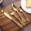 Gold Silverware Set 18/10 Stainless Steel Flatware Sets Palace Style 16 Piece Cutlery Set for 4 Kitchen Wedding Tableware Utensil Include Knife Spoon Fork Dessert Spoon Nice Weight Mirror Polished view 1
