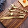 Gold Silverware Set 18/10 Stainless Steel Flatware Sets Palace Style 16 Piece Cutlery Set for 4 Kitchen Wedding Tableware Utensil Include Knife Spoon Fork Dessert Spoon Nice Weight Mirror Polished view 3