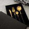 Black Gold Silverware Set Durable 18/10 Stainless Steel Flatware Sets Kitchen Wedding Cutlery Utensil 20 Piece Tableware Set for 4 Include Spoon Fork Knife Dessert Spoon and Fork Mirror Polished view 3