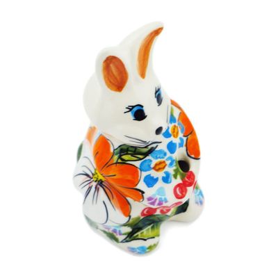 Polmedia Polish Pottery Bunny Figurine UNIKAT - Summer Walk Pattern Handmade in Boleslawiec Poland + Certificate of Authenticity