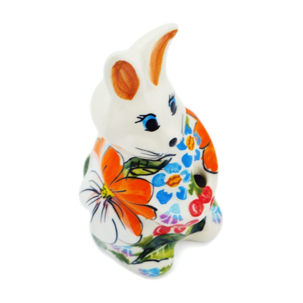 Polmedia Polish Pottery Bunny Figurine UNIKAT - Summer Walk Pattern Handmade in Boleslawiec Poland + Certificate of Authenticity
