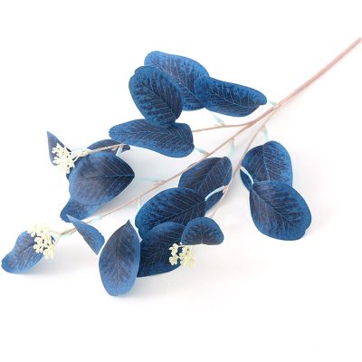 6PCS Artificial Eucalyptus Leaves Stems, 21 Inch Long Eucalyptus Plant Branches with Seeds, Fake Silver Dollar Spray Greenery Stems for Wedding Floral Arrangement Home Decor (Dark Blue)