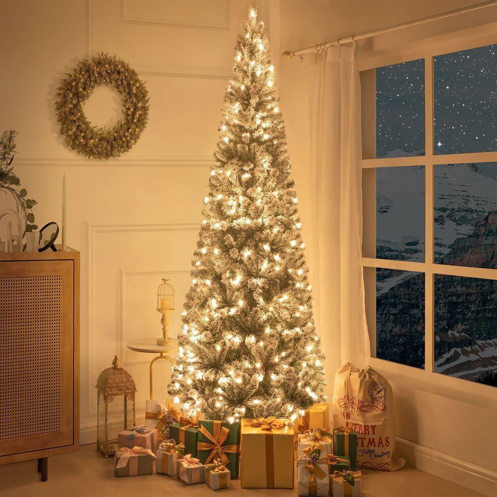 Naomi Home Salzburg 9ft Pre-Lit Snow Flocked Slim Pencil Tree