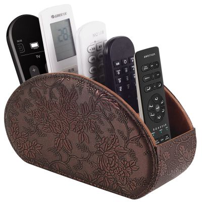 Tv Remote Holder Tray with 5 Compartment,PU Leather Remote Control Holder/Caddy,Placed Media Remote Storage Box/Glasses/Makeup Brush/Office Products/Desktop Organizers Nightstand Decoration (Retro)