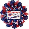 America The Beautiful Patriotic Handmade Deco Mesh Wreath with Uncle Sam Hat Available in 24 inch and 28 inch diameters Luxury Wreath view 1