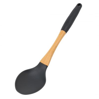 Beille Grey Nylon Spoon with Wooden Handle Kitchen Utensils High Heat Resistance, 13 Inch