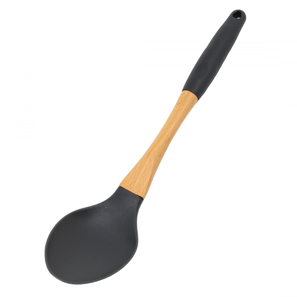 Beille Grey Nylon Spoon with Wooden Handle Kitchen Utensils High Heat Resistance, 13 Inch