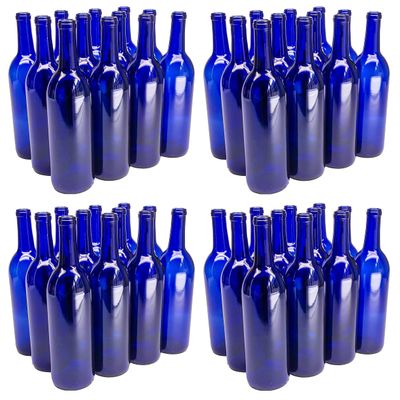 North Mountain Supply 750ml Cobalt Blue Glass Bordeaux Wine Bottles Cork Finish 48 Bottles (4 Cases of 12) Made in USA