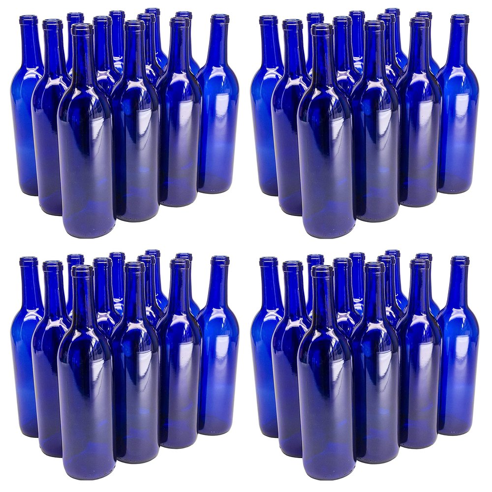 North Mountain Supply 750ml Cobalt Blue Glass Bordeaux Wine Bottles Cork Finish 48 Bottles (4 Cases of 12) Made in USA
