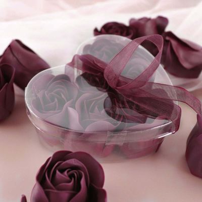 Efavormart 4 Pack | 24 Pcs Burgundy Scented Rose Soap Party Favors Pre-Packed with Gift Boxes and Ribbon
