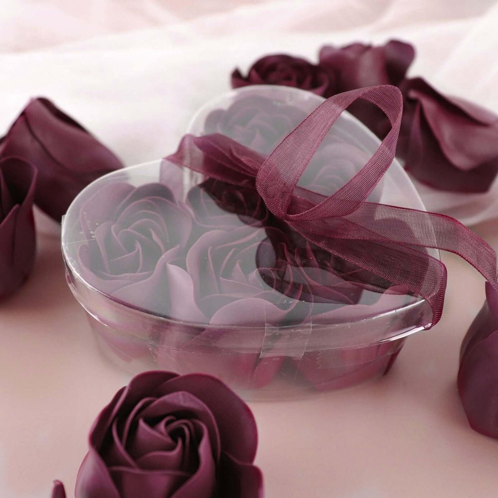 Efavormart 4 Pack | 24 Pcs Burgundy Scented Rose Soap Party Favors Pre-Packed with Gift Boxes and Ribbon