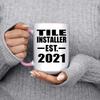 Designsify Gifts, Tile Installer Established EST. 2021, 15oz Accent Coffee Mug Pink Ceramic Tea-Cup with Handle - for Birthday Anniversary Christmas Mothers Day Fathers Day Party, to Men Women Him view 2