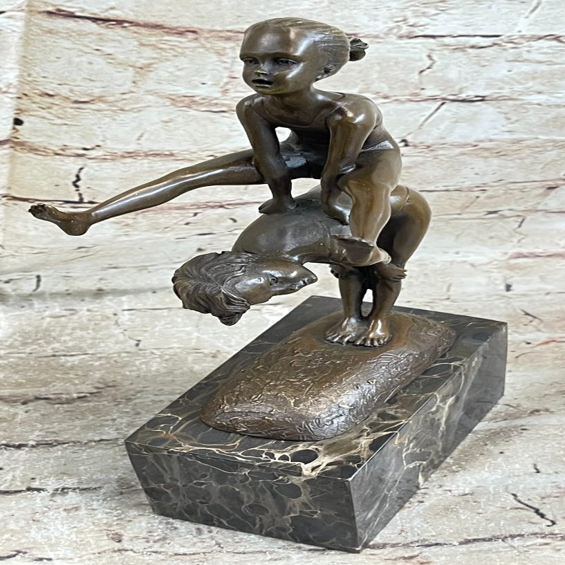 Boy and Girl Playing Bronze Sculpture Figurine Figure Lost Wax Method Statue by Think Bronze Decorative Art