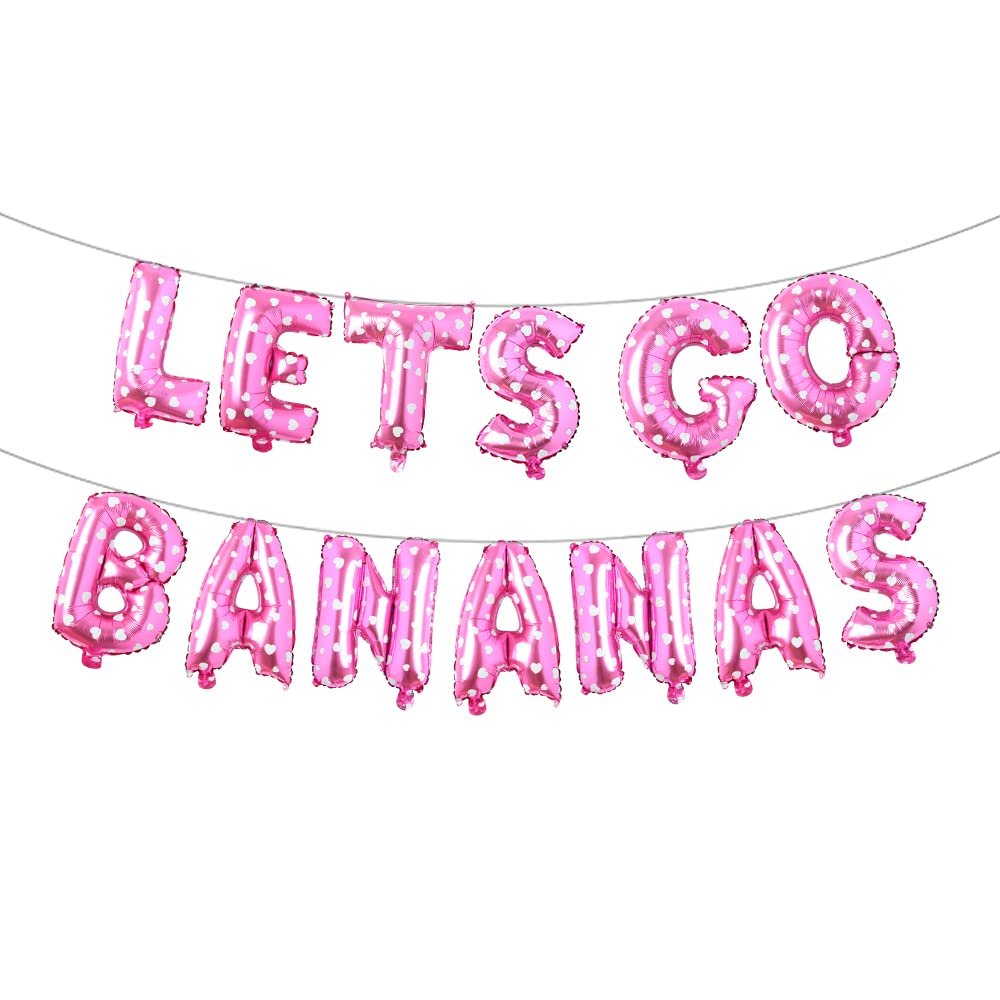 16" Lets GO Bananas Letter Banner Balloons for Tutti Frutti Balloon, Fruit Birthday Party, Twotti Frutti Birthday Decorations, Tutti Fruity Birthday,Gold (GO BANANAS Pink Heart)