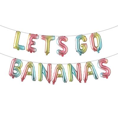16" Lets GO Bananas Letter Banner Balloons for Tutti Frutti Balloon, Fruit Birthday Party, Twotti Frutti Birthday Decorations, Tutti Fruity Birthday,Gold (GO BANANAS Rainbow)