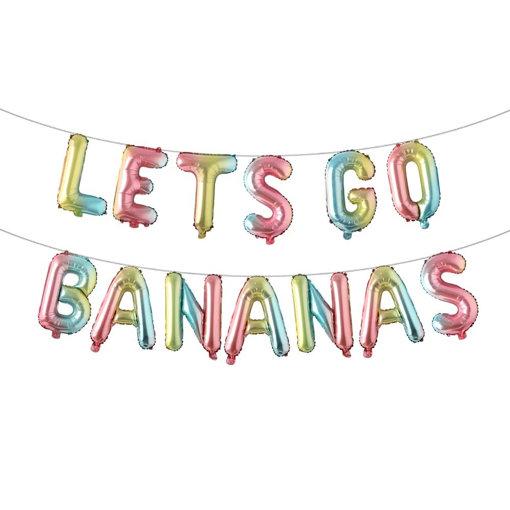 16" Lets GO Bananas Letter Banner Balloons for Tutti Frutti Balloon, Fruit Birthday Party, Twotti Frutti Birthday Decorations, Tutti Fruity Birthday,Gold (GO BANANAS Rainbow)