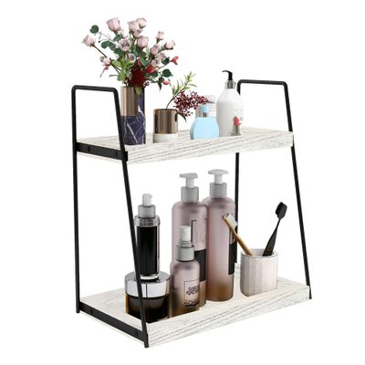Dorhors 2 Tier Bathroom Counter Organizer Storage,Vanity Organizer for Bathroom Counter,Wood Standing Rack for Kitchen(Rustic White)