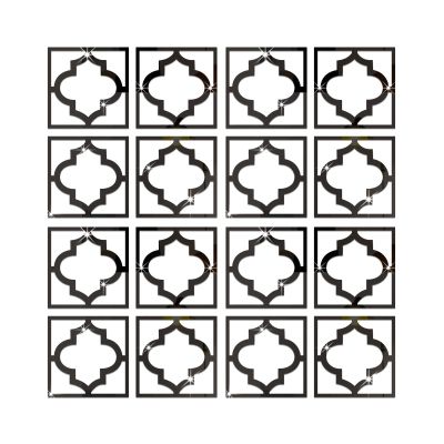Melairya 16pcs Plastic Flower Pattern Mirror Stickers, Floral Border Mirror Sticker Hanging Decorative Tiles for Furniture Cabinets Decor (Color : Black, Size : 15x15cmx16pcs)