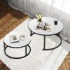 AT-VALY Nesting Table Set of 2,Round Coffee Table,End Side Table with Sturdy Metal Frame for Living Room 31.5" (Black&White) view 4