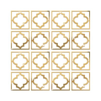 Melairya 16pcs Plastic Flower Pattern Mirror Stickers, Floral Border Mirror Sticker Hanging Decorative Tiles for Furniture Cabinets Decor (Color : Gold, Size : 15x15cmx16pcs)