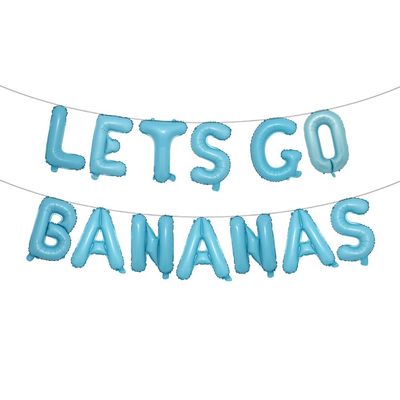 16" Lets GO Bananas Letter Banner Balloons for Tutti Frutti Balloon, Fruit Birthday Party, Twotti Frutti Birthday Decorations, Tutti Fruity Birthday,Gold (GO BANANAS Light Blue)