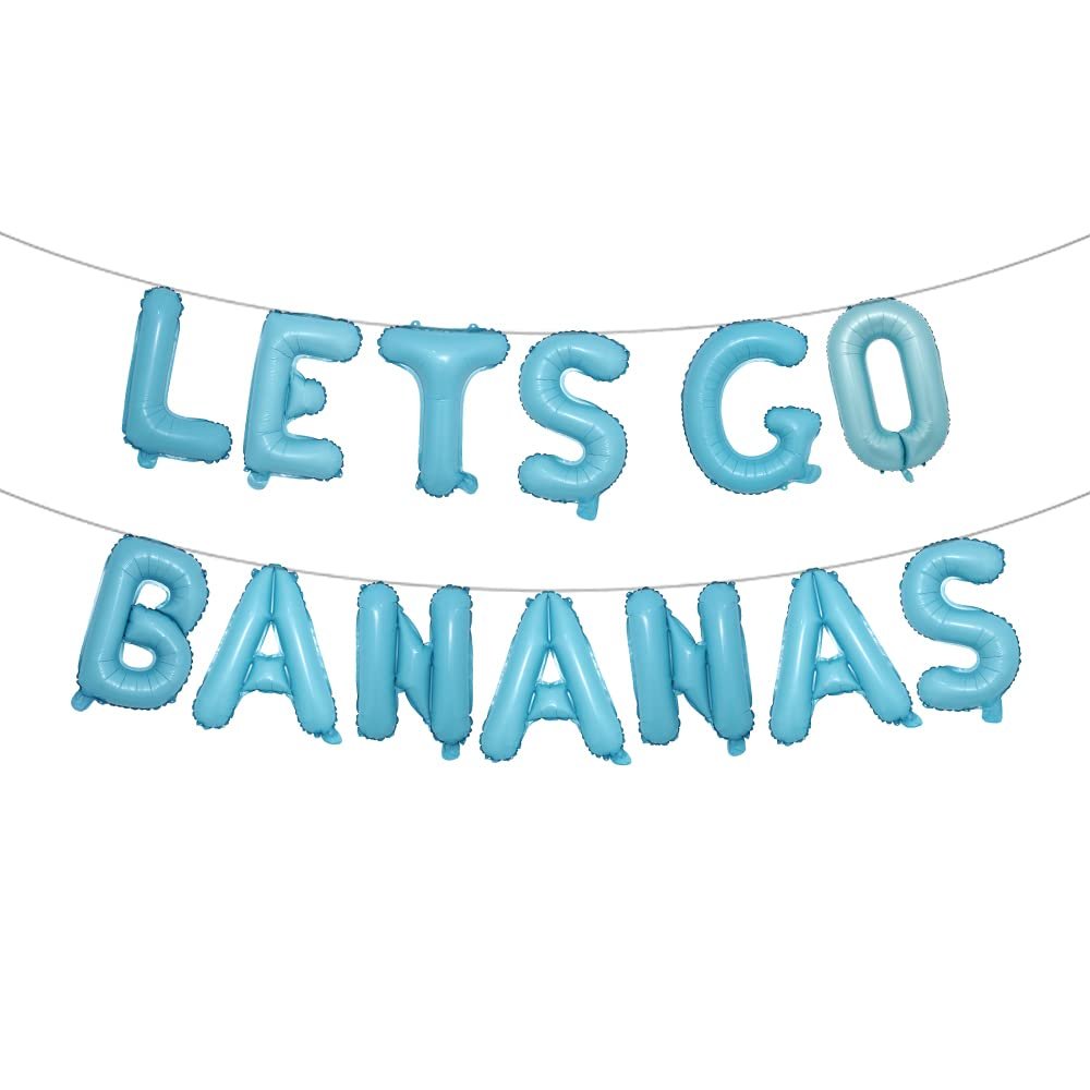 16" Lets GO Bananas Letter Banner Balloons for Tutti Frutti Balloon, Fruit Birthday Party, Twotti Frutti Birthday Decorations, Tutti Fruity Birthday,Gold (GO BANANAS Light Blue)