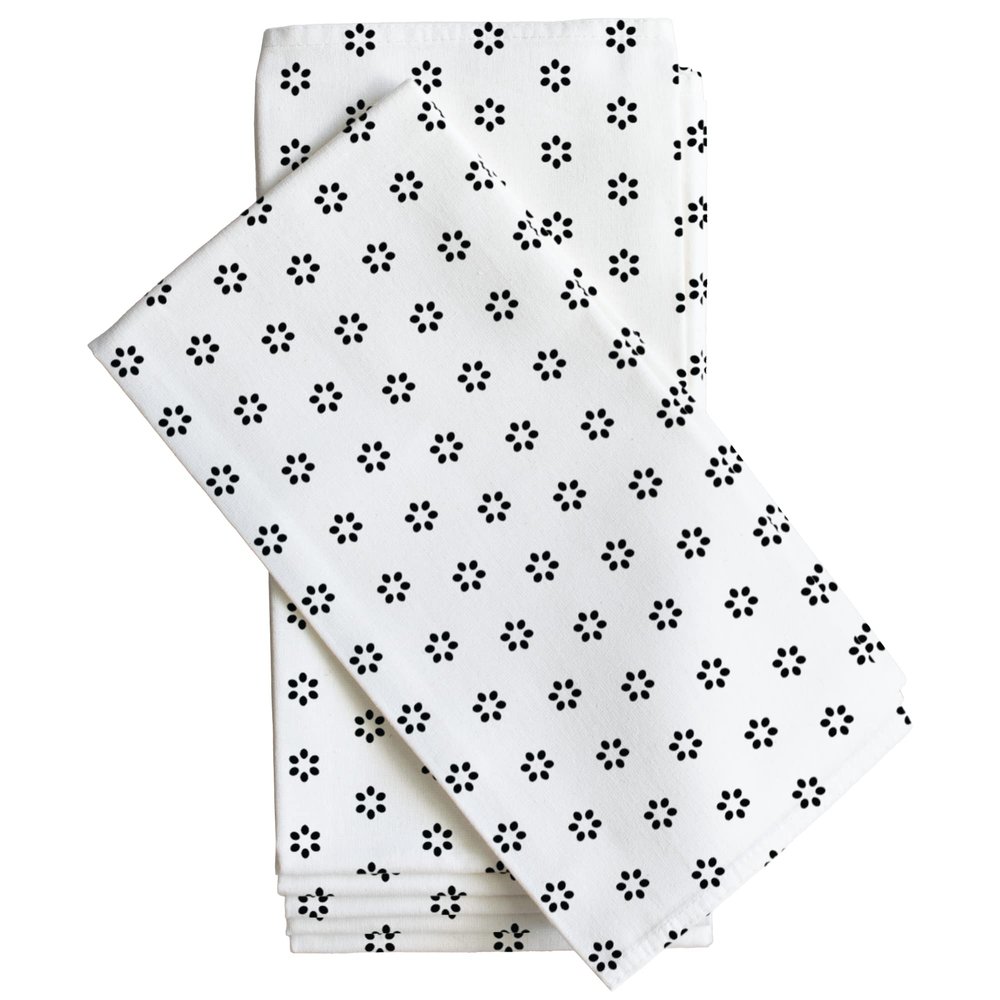 100% Cotton Cloth Napkins with Flowers Pattern for Wedding, Cocktail, Dinner Parties & Thanksgiving (Set of 6, 20x20 inch, Black)