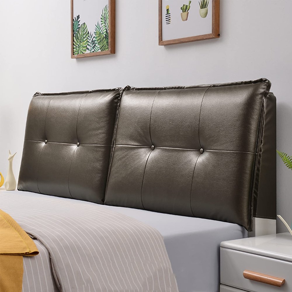 Leather Headboard Backrest Wedge Reading Pillow Bedside Cushion King Size Bed Backrest Pillow Upholstered Lumbar Support Pad for with/Without Headboard,B,No headboard 63"/160cm