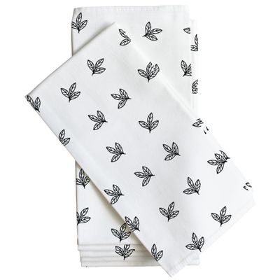 100% Cotton Christmas Cloth Napkins with Leaf Pattern for Wedding, Cocktail, Dinner Parties & Thanksgiving (Set of 6, 20x20 inch, Black)