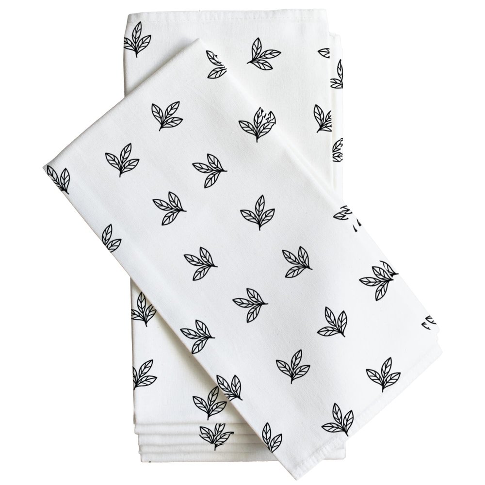 100% Cotton Christmas Cloth Napkins with Leaf Pattern for Wedding, Cocktail, Dinner Parties & Thanksgiving (Set of 6, 20x20 inch, Black)