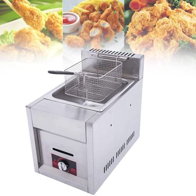CHUNTIANMEI Commercial Gas Fryer,Stainless Steel Fryer,Countertop Stainless Steel Deep Fat Fryer with Basket & Lid,Freestanding Temperature Control,for Restaurant Home Fries Chip
