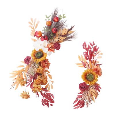 2PCS Wedding Arch Flowers, Artificial Rose Sunflower Swag with Pampas Grass and Pomegranates, Decorative Boho Floral Swags for Wedding Ceremony Backdrop Table Wall Decor (Wine Red)
