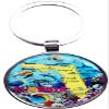Florida Map under Ocean with Dolphins & Sea Creatures Picturesque Souvenir Round Metal Keychain - Florida Souvenirs view 1