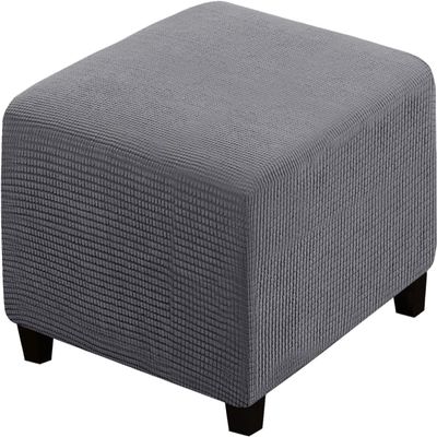 ADPON Square Ottoman Covers Ottoman Slipcovers Folding Storage Stool Protector Elastic Bottom Stretch High Spandex Small Checks Jacquard Fabric (Large,Grey)