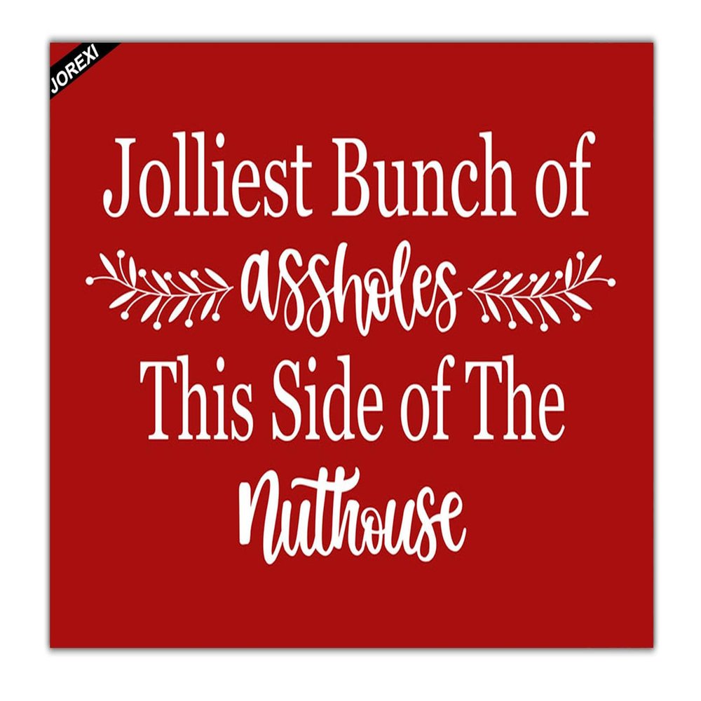 Christmas Front Door Mat, Jolliest Bunch of Asshole Doormat Merry Christmas Welcome Mat for Porch Farmhouse