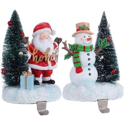 Desami 2 Set Christmas Snowman Stocking Holders for Fireplace Mantle Garland Mantel Clips Stocking Hook Santa Claus Stocking Hangers Holiday Decor (2,C- Santa Claus)