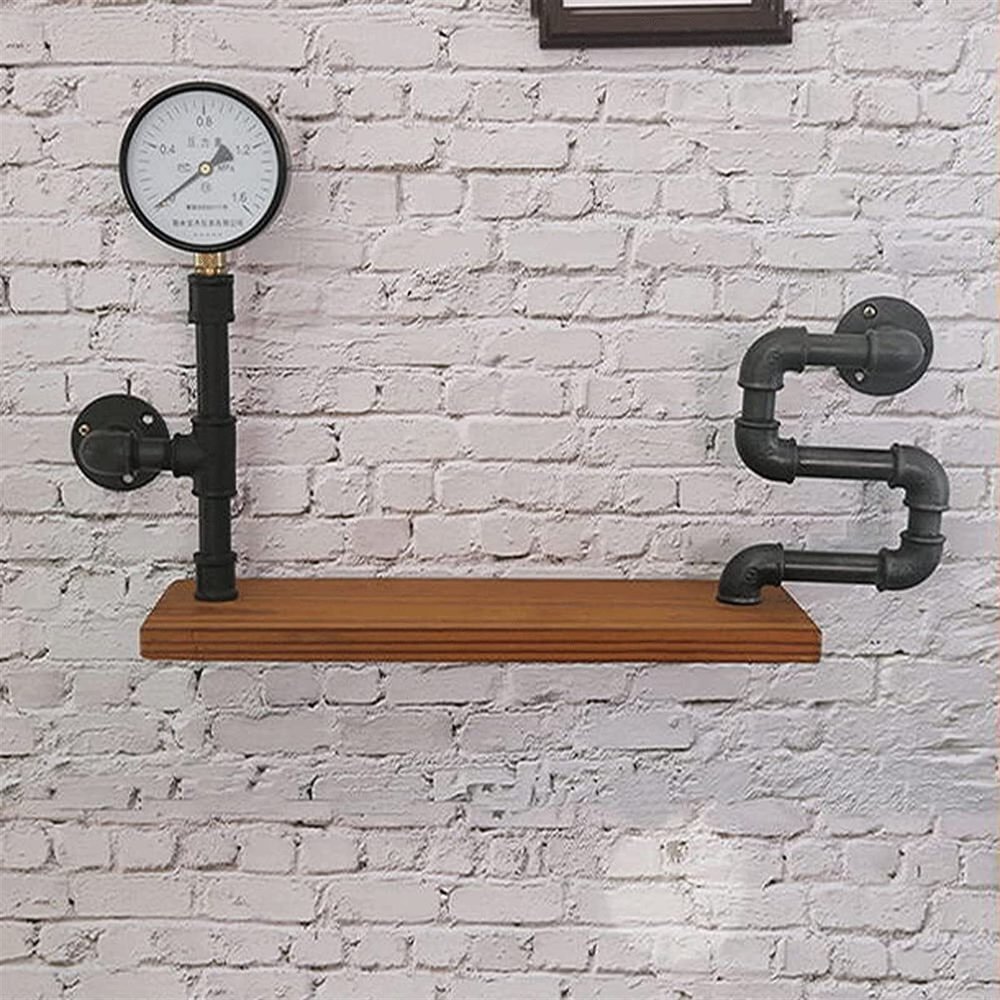 YQBUER Industrial Pipe Bathroom Shelf Wall Mount Rustic Utility Storage Shelves Wood Storage Floating Shelves Bar Bookshelf Kitchen Spice Rack Home Decore Shelves 22''