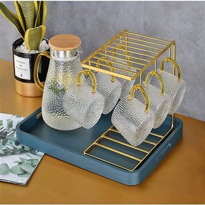 Drinking Glass Cup Cup Holder Set Tea Set Home Living Room with Handle Hammer Pattern Cup Set Cup tea kettle (Color : Onecolor)
