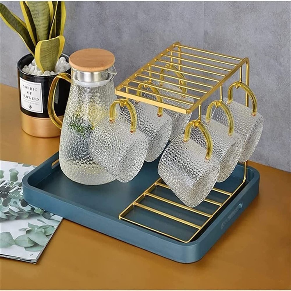 Drinking Glass Cup Cup Holder Set Tea Set Home Living Room with Handle Hammer Pattern Cup Set Cup tea kettle (Color : Onecolor)