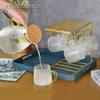 Drinking Glass Cup Cup Holder Set Tea Set Home Living Room with Handle Hammer Pattern Cup Set Cup tea kettle (Color : Onecolor) view 3