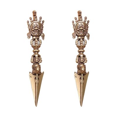 IMIKEYA Set of 2 Brass Vajra Dorje Statues with Pestle Amulet Buddhist Home D Cor Accents for Meditation and Spiritual Display