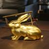 Brass Cartoon Rabbit Sculpture,Animal Rabbit Statue Model Crafts Desktop Ornament Bar Home Living Room Bookshelf Wine Cabinet Decor Accessories Opening Housewarming Gifts view 3
